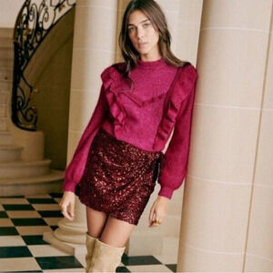 SEZANE kid mohair/wool ruffle ballon sleeve sweater size  M